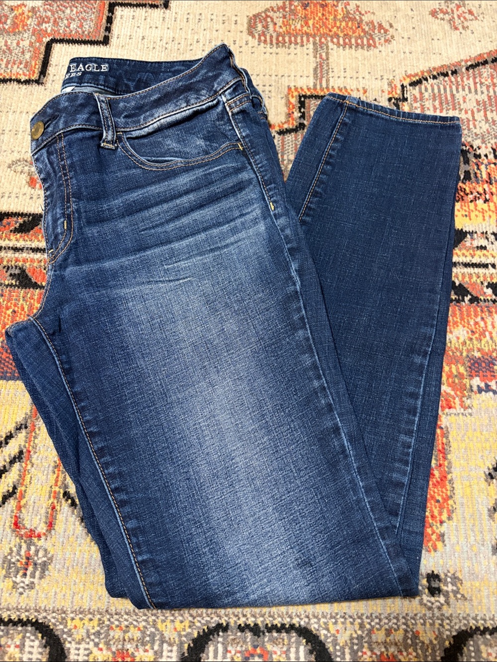 American Eagle Outfitters Dark Blue Skinny Jeans with Faded Wash